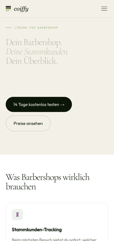 Coiffy-Seite für Barbershops auf dem Smartphone