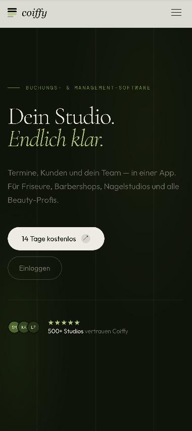 Coiffy-Webseite auf dem Smartphone