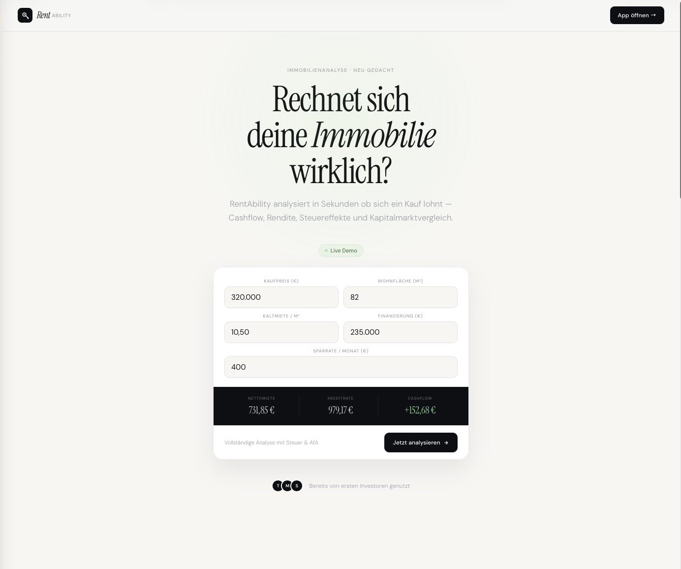 RentAbility-Webseite auf dem Laptop