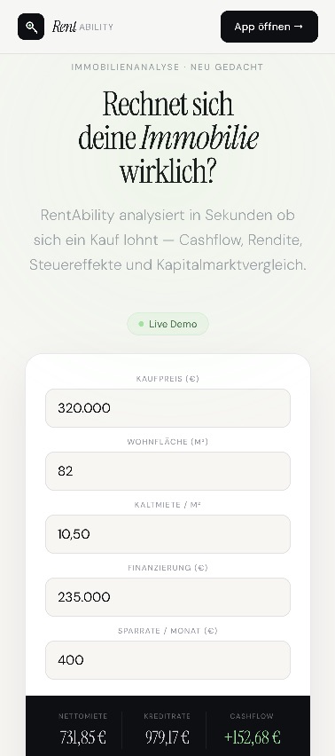 RentAbility-Webseite auf dem Smartphone